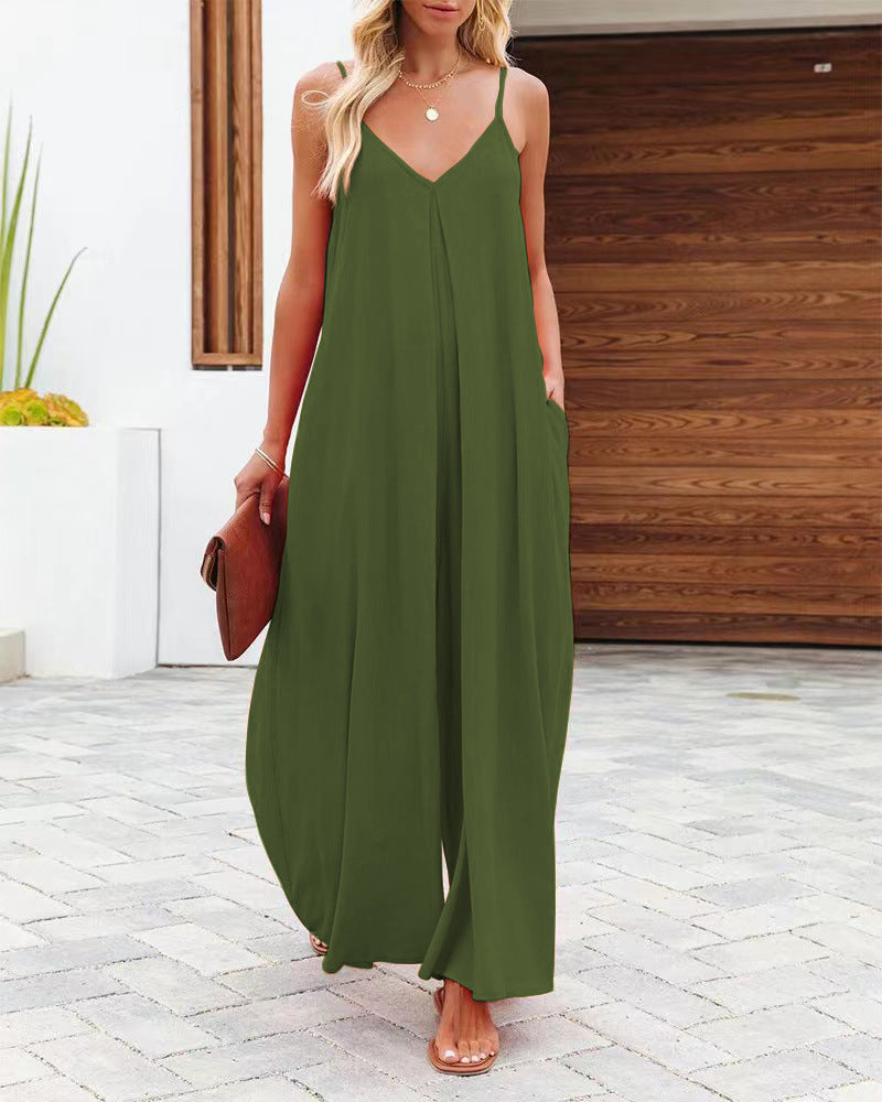 Women’s Fashion Casual V-Neck Spaghetti Strap Jumpsuit