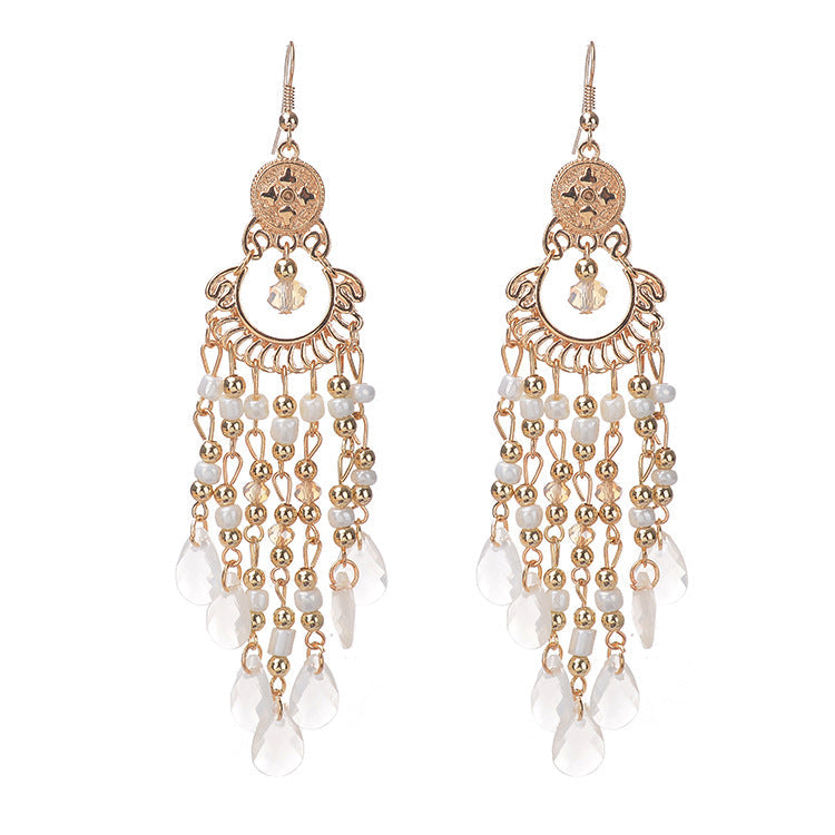 Boucles d'oreilles à pampilles creuses en perles de Bohème pour femmes