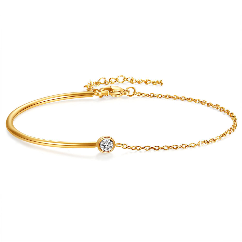 Women Fashion Simple Gold and Steel Zirconium Bracelet
