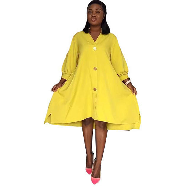 Women Fashion Casual Solid Irregular V-Neck Dress