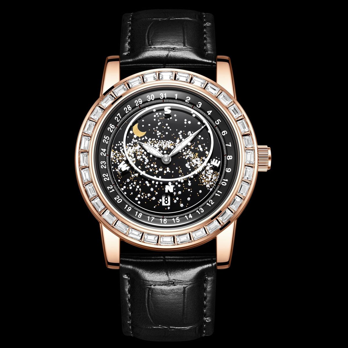 Men Casual Rotating Sky Star Rhinestone Waterproof Watch - Stylish and Durable