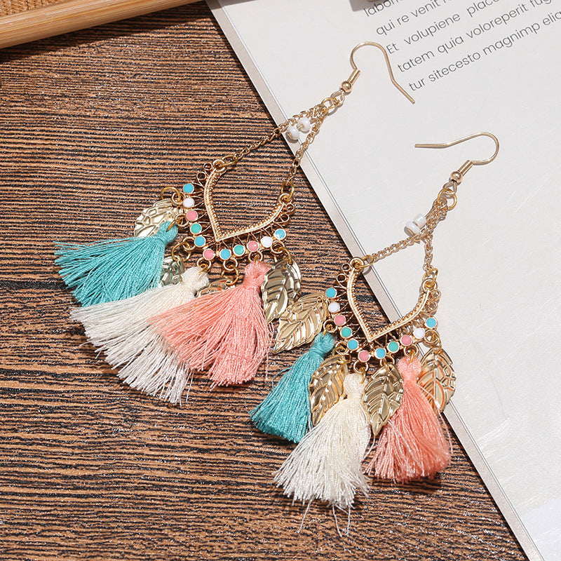 Pendientes con borlas retro de estilo étnico bohemio