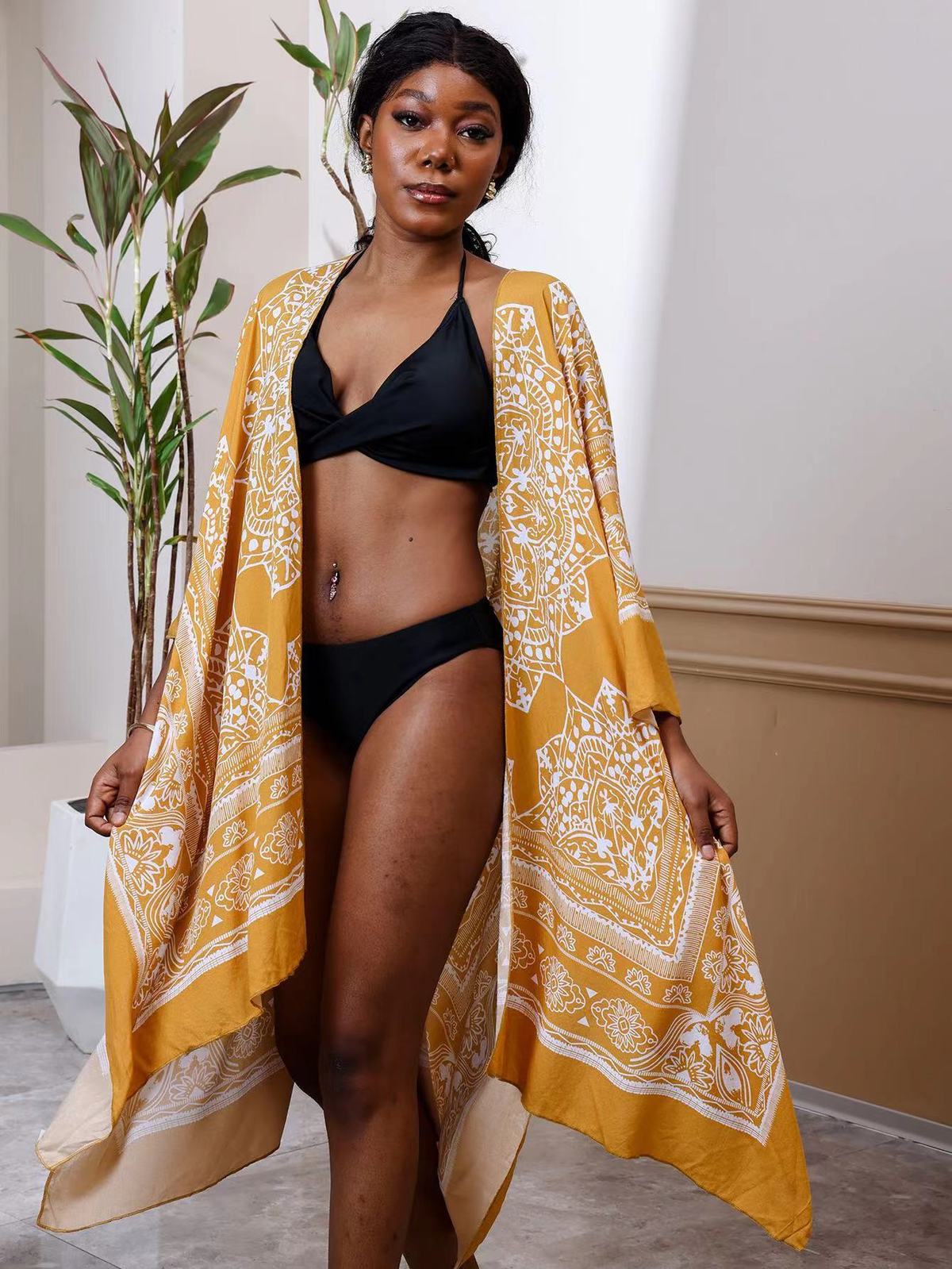 Women Fashion Sexy Print Vacation Beach Bikini Cover-Up