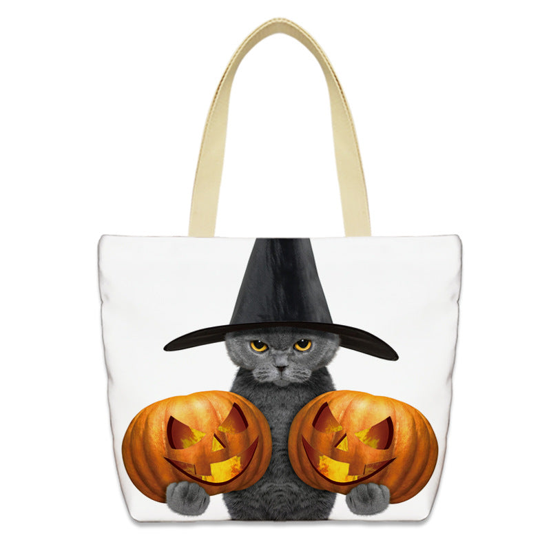Bolso de lona con diseño de calabaza de Halloween para mujer