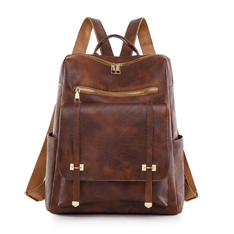 Women Fashion Vintage PU Zipper Backpack
