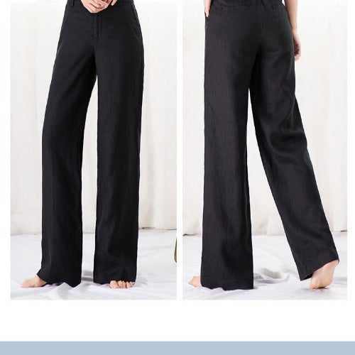 Pantalones anchos de cintura alta de lino y algodón para mujer