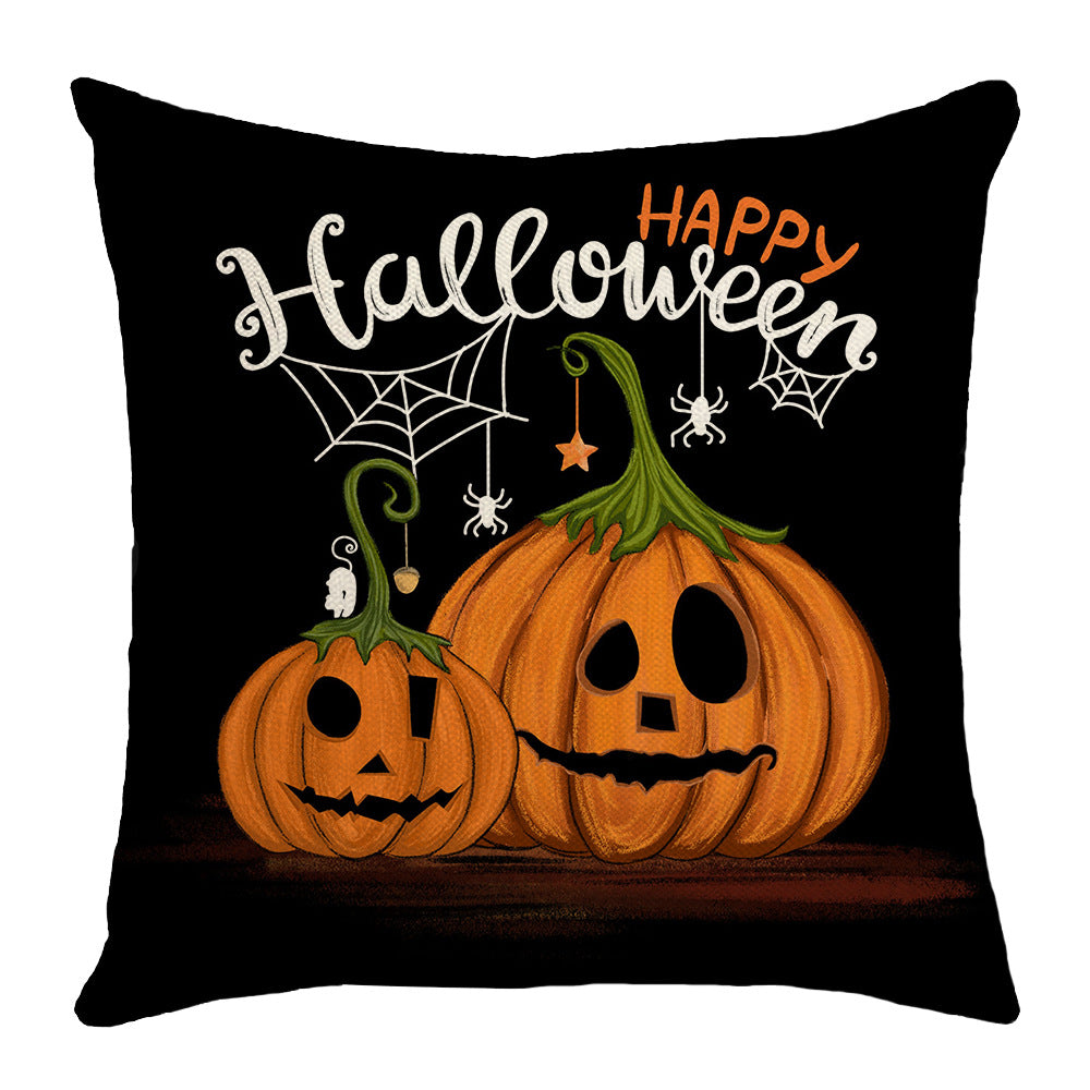 Halloween Cartoon Pumpkin Cat Witch Hat Sofa Cushion Cover
