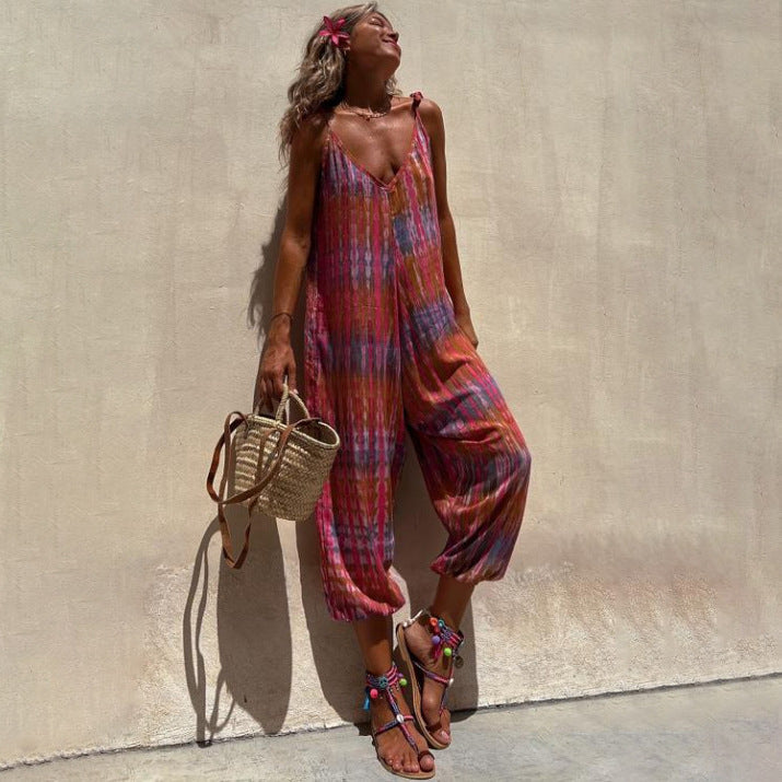 Women Vintage Boho Vacation Jumpsuit