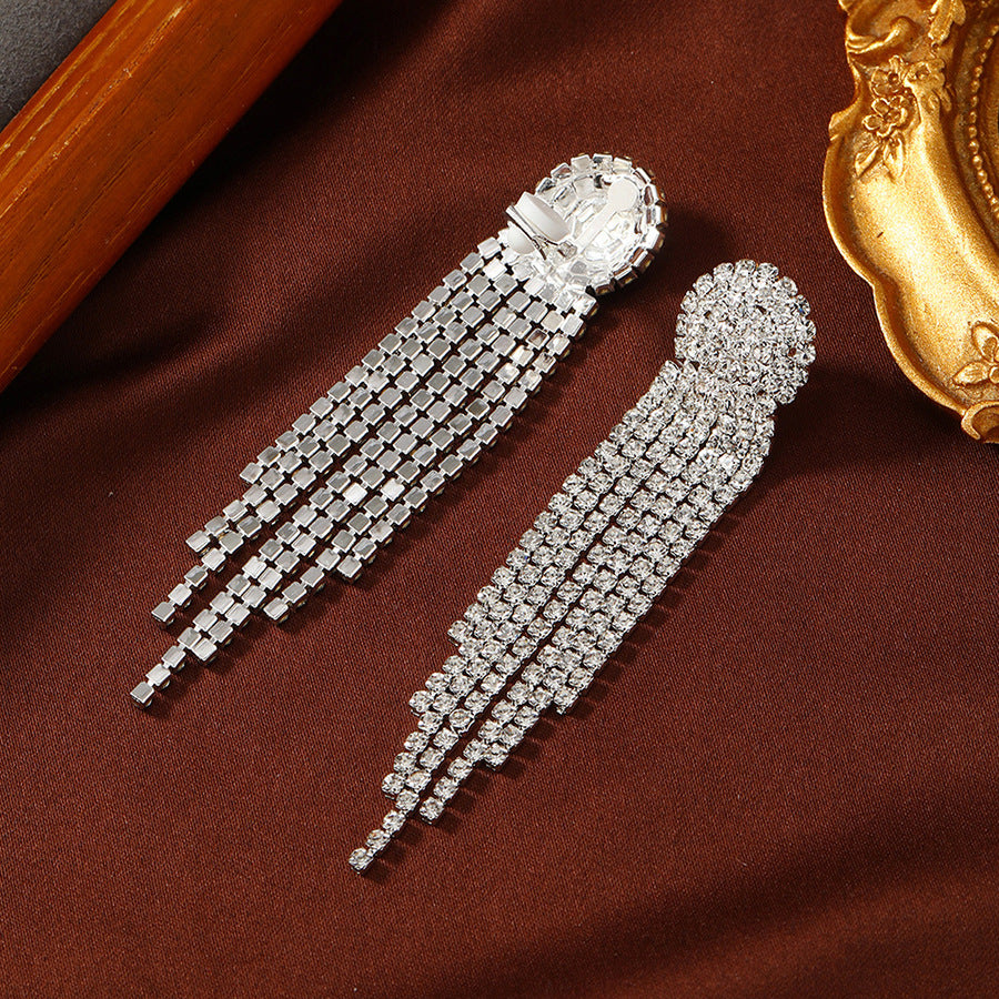 Boucles d'oreilles pendantes longues à pampilles et strass pour femmes