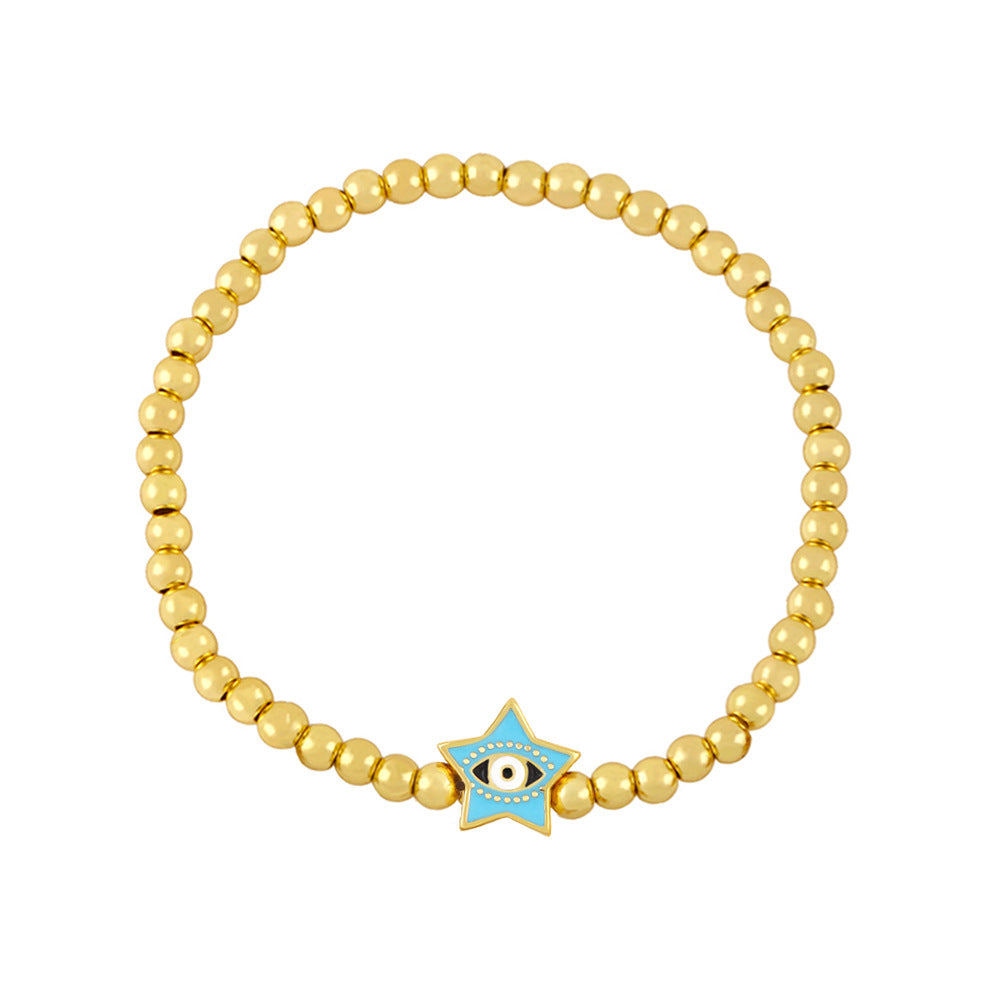 Pulsera de cuentas doradas con ojos de diablo y estrellas sencillas a la moda para mujer