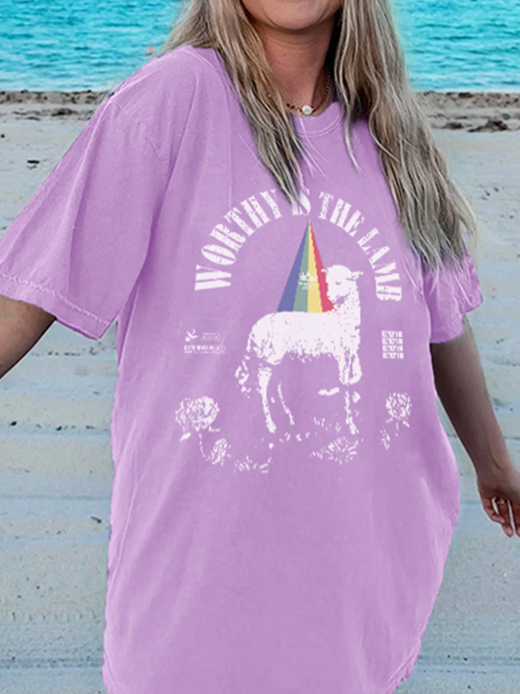 Camiseta informal con cuello redondo y estampado para mujer