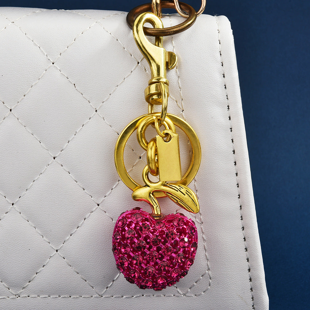 Women Fashion Metal Cute Rhinestone Apple Keychain