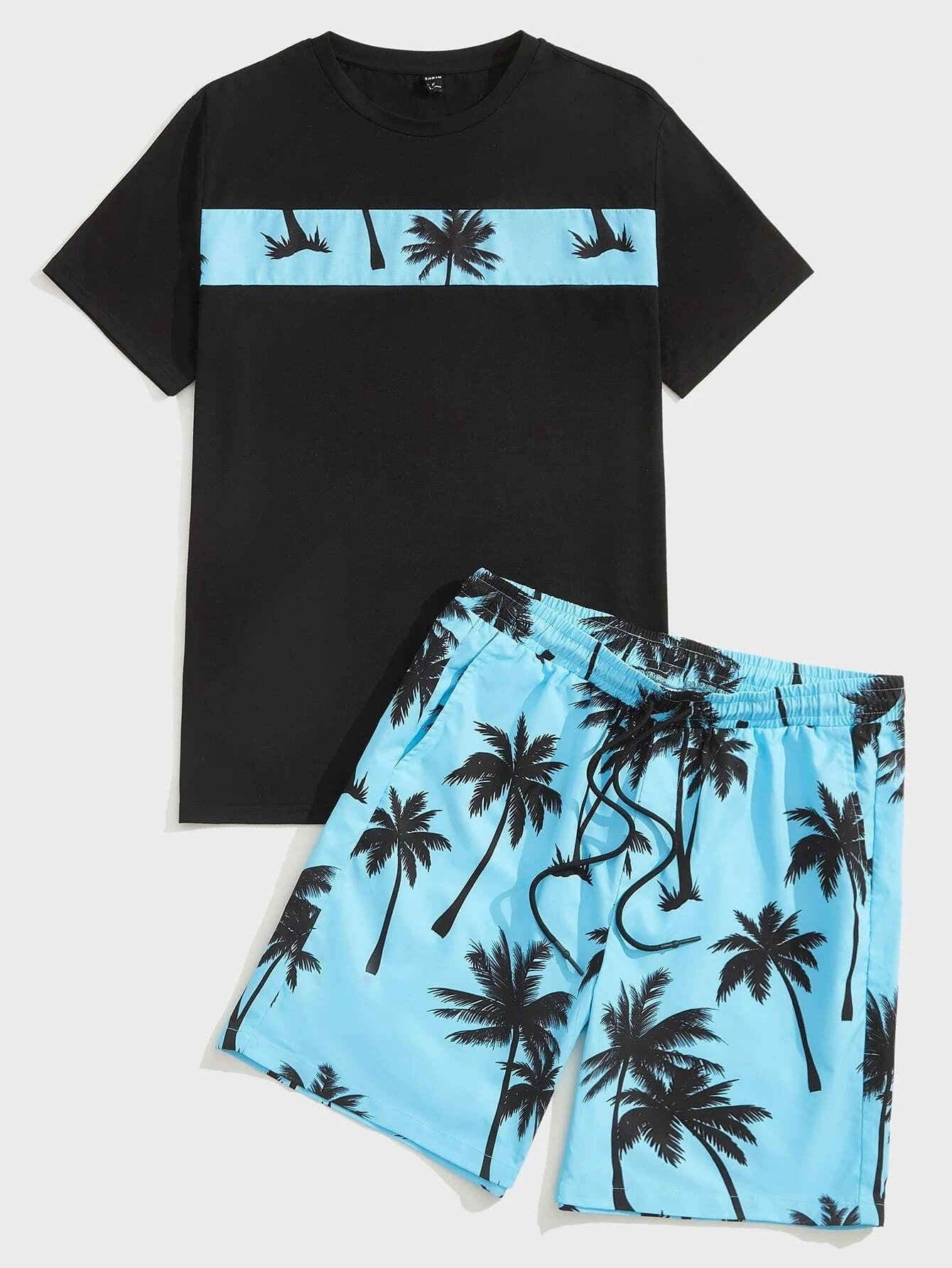 Hawaiian Casual Vacation Men Cotton Coconut Tree T-Shirt Set