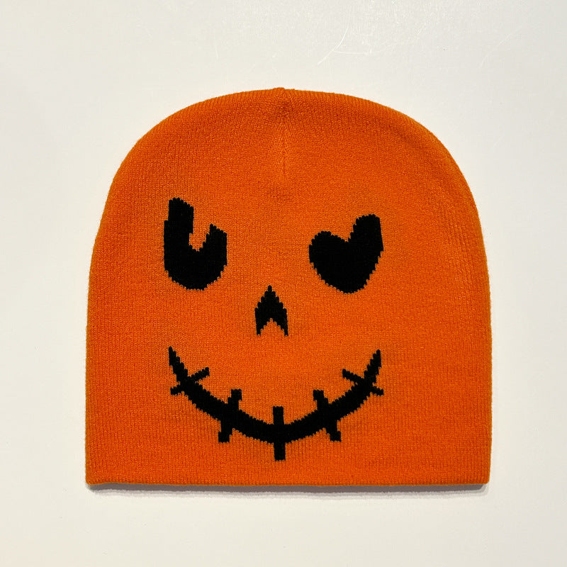 Gorro de lana de punto con cara sonriente de Halloween para invierno