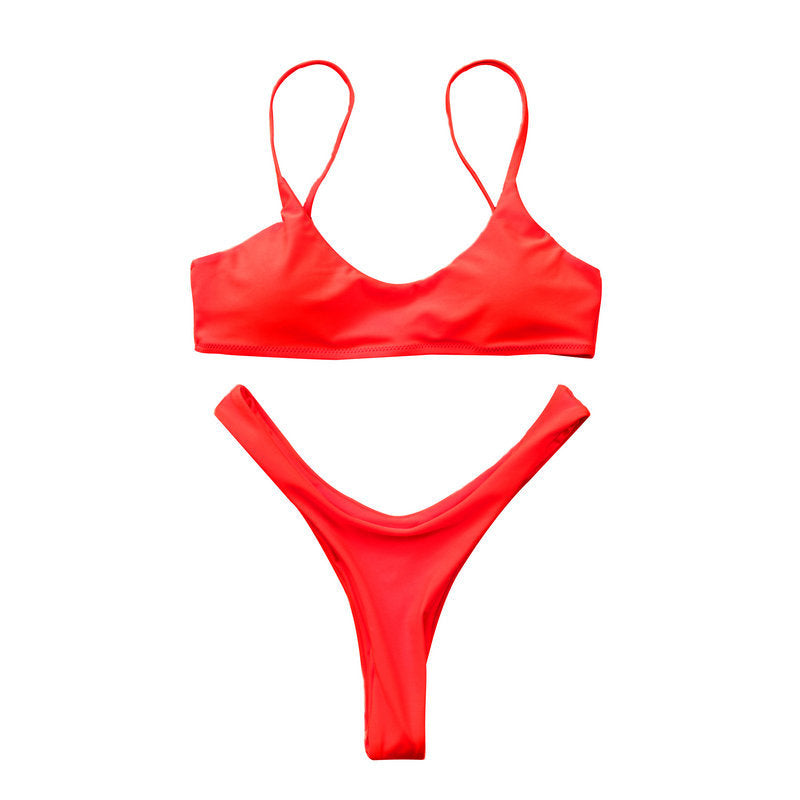 Traje de baño bikini sexy sencillo de color sólido para mujer