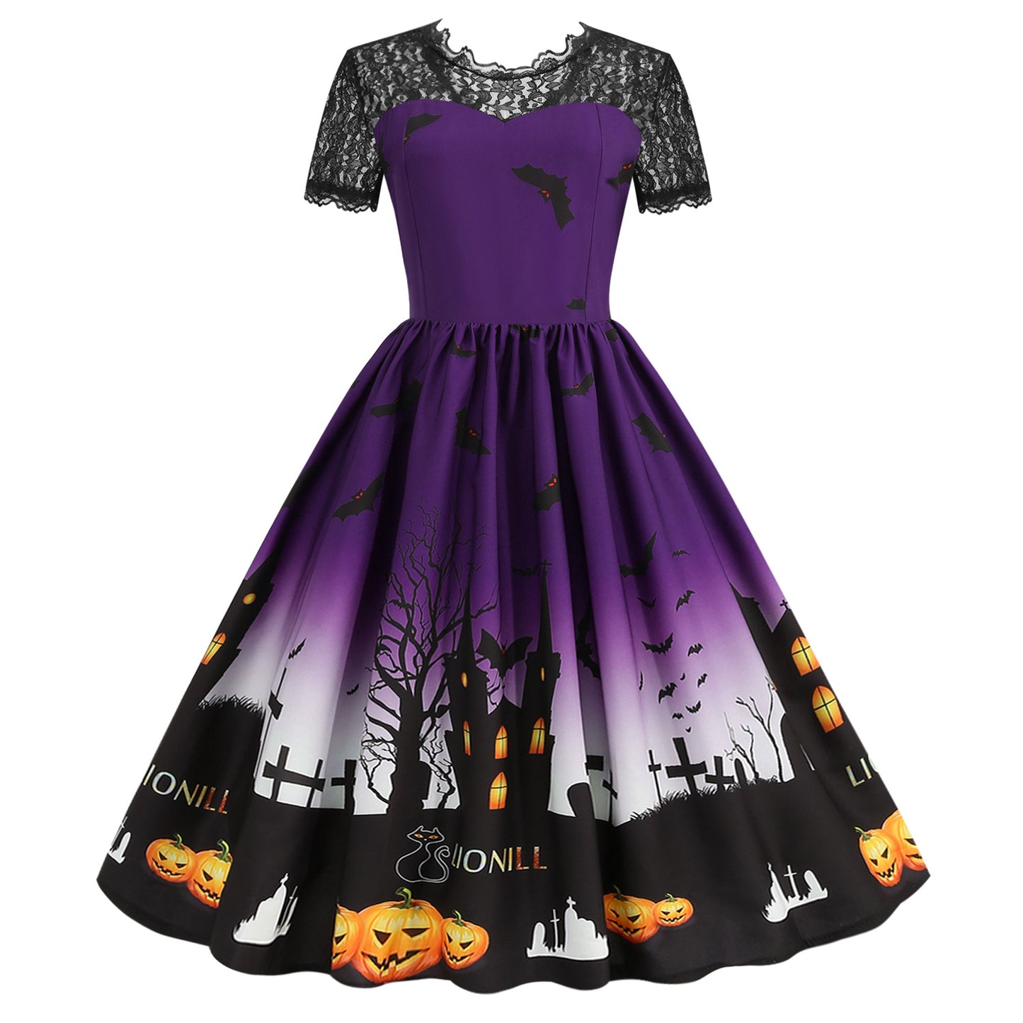Robe en dentelle décontractée à imprimé citrouille d'Halloween pour femme