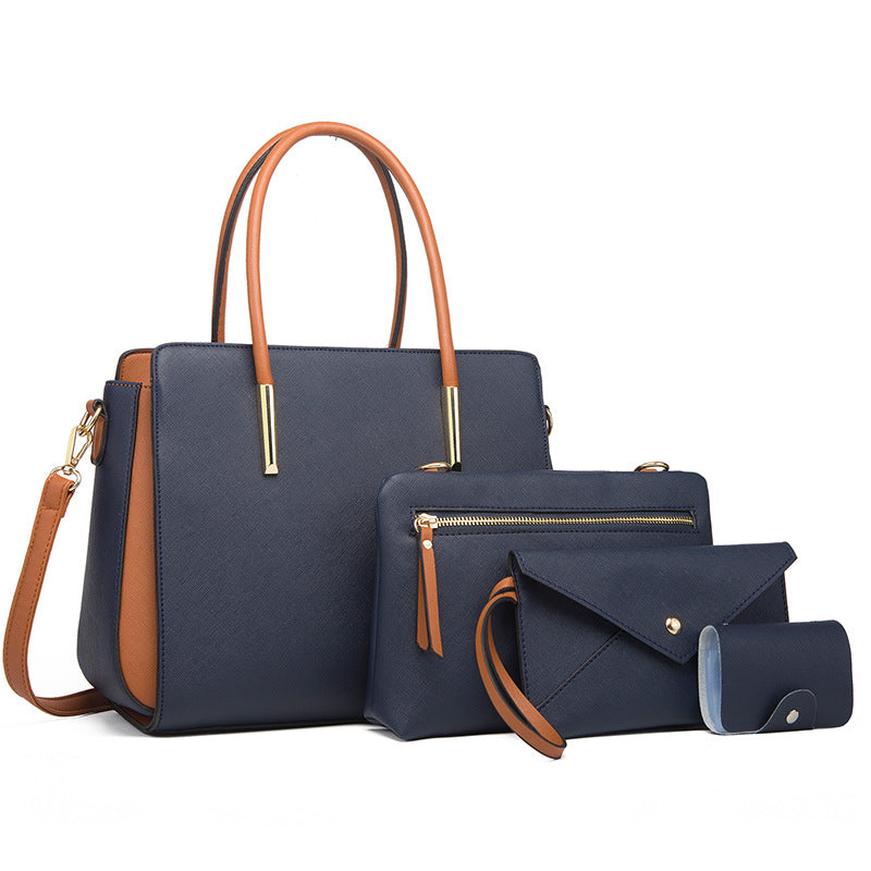 Conjuntos de bolsos de moda con bloques de color, bolsos de hombro de PU para mujer