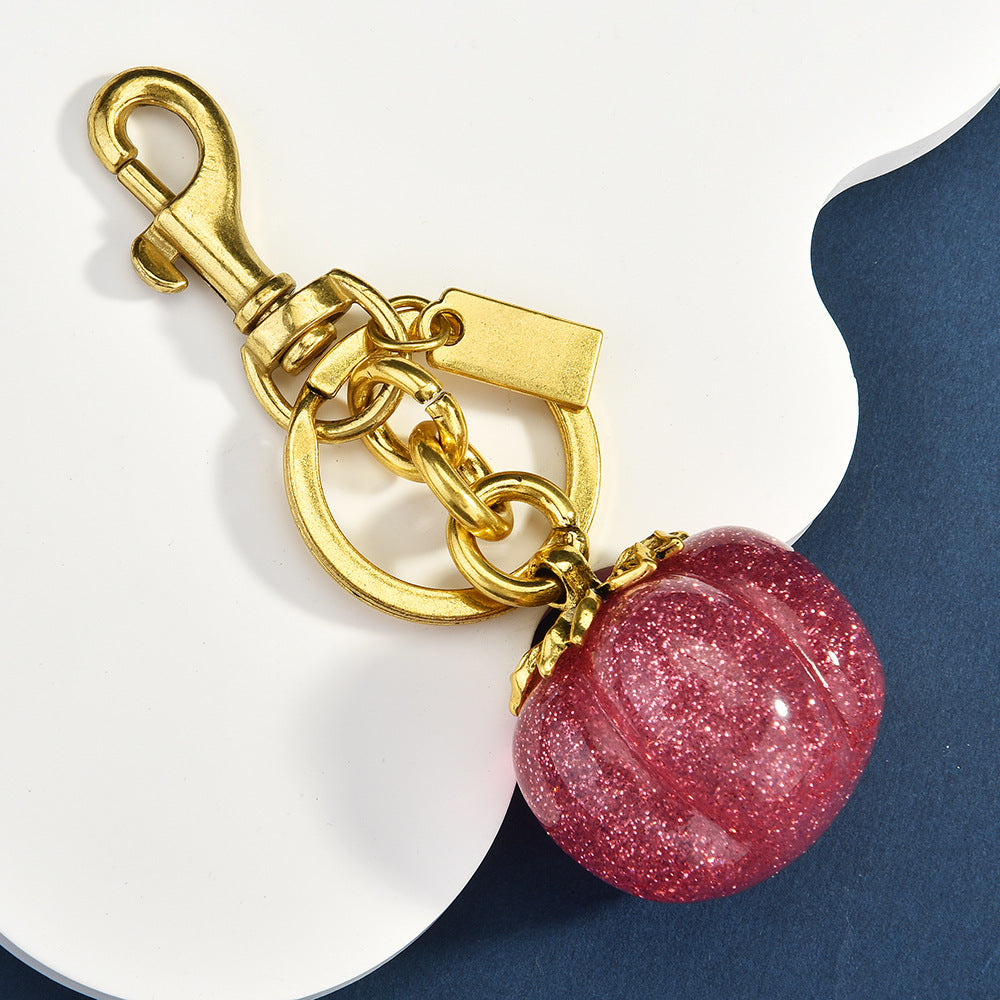 Llavero con colgante de bolsa de caqui de moda - Decoración metálica estilo fruta