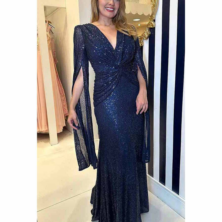 Women Fashion Elegant Solid Color Sequins Dress