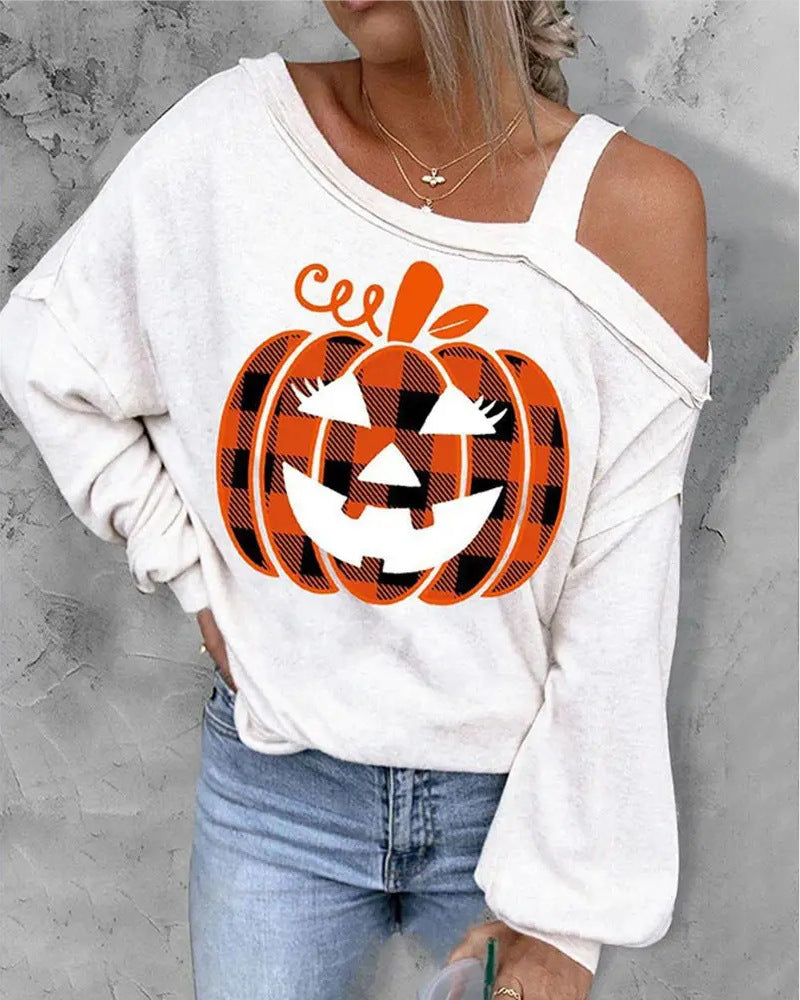 Sudadera con hombros descubiertos y efecto 3D para Halloween para mujer