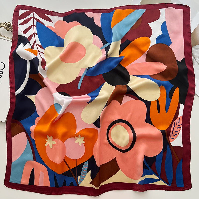 Women Fashion Printed Small Square Silk Scarf - Stylish Polyester Accessory