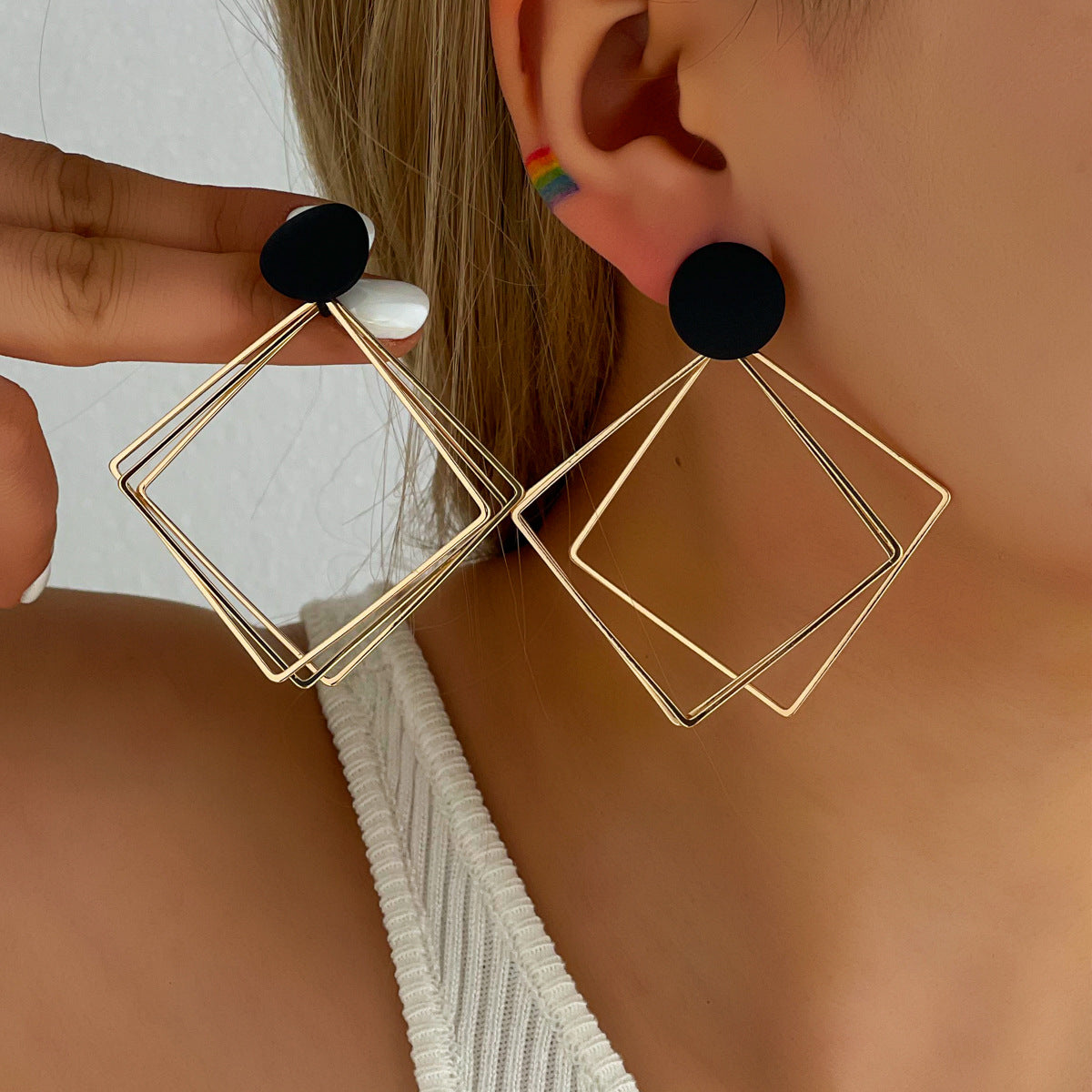 Women Fashion Exaggerated Simple Metal Square Earrings