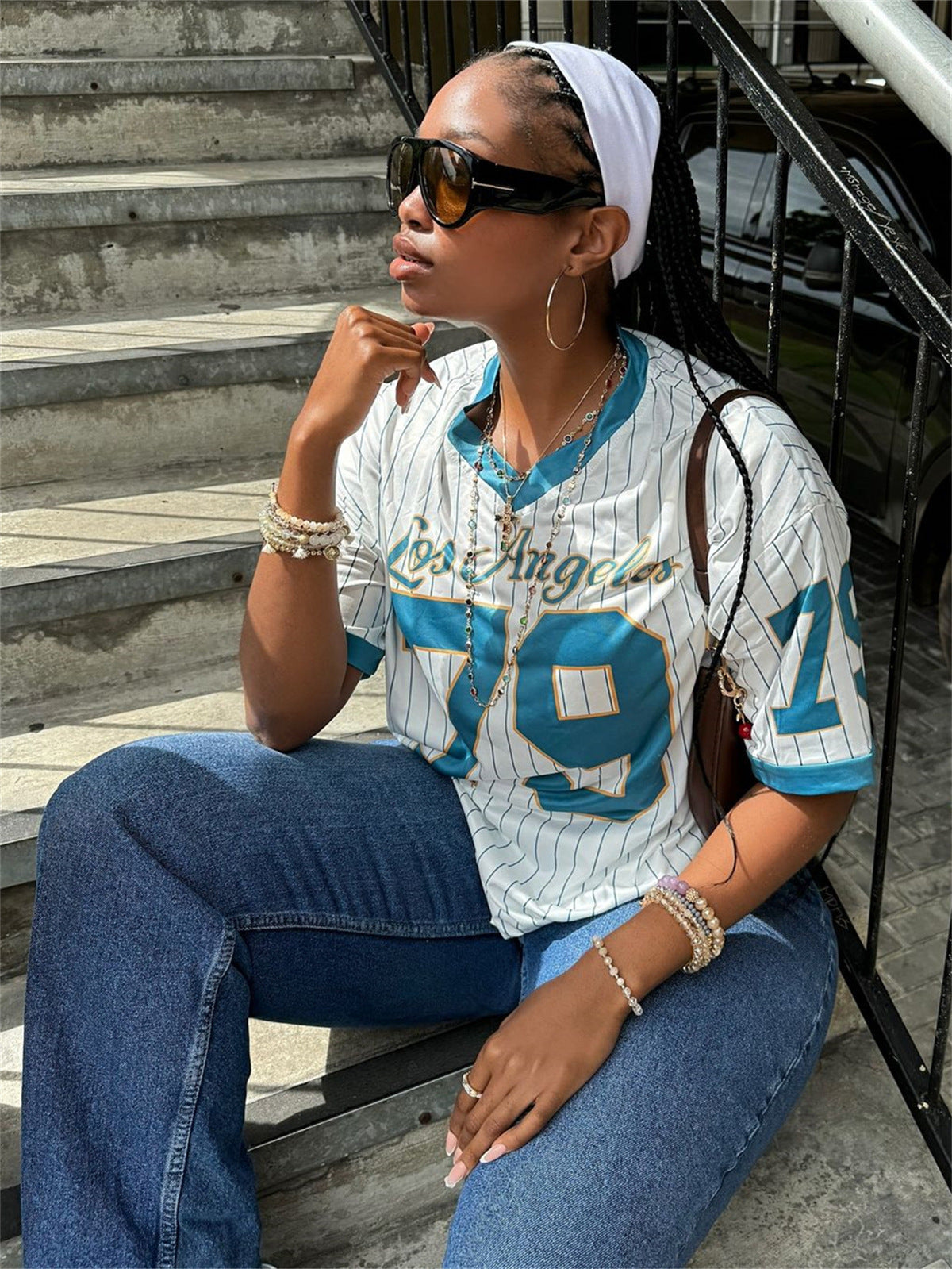 Women Fashion Casual Digital Printed V-Neck T-Shirt
