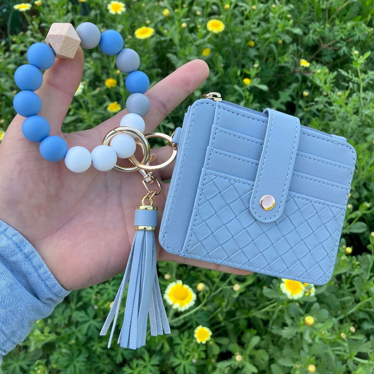 Women Fashion Silicone Bead Bracelet Keychain Wallet