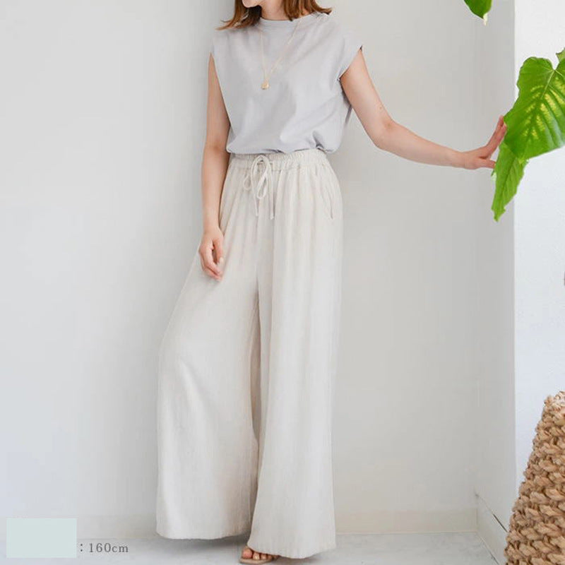Women Casual Loose Solid Color Linen Cotton Pants