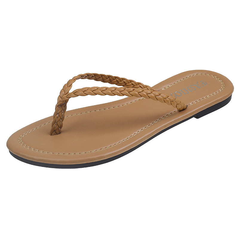 Chanclas de tiras tejidas con punta redonda para mujer de talla grande