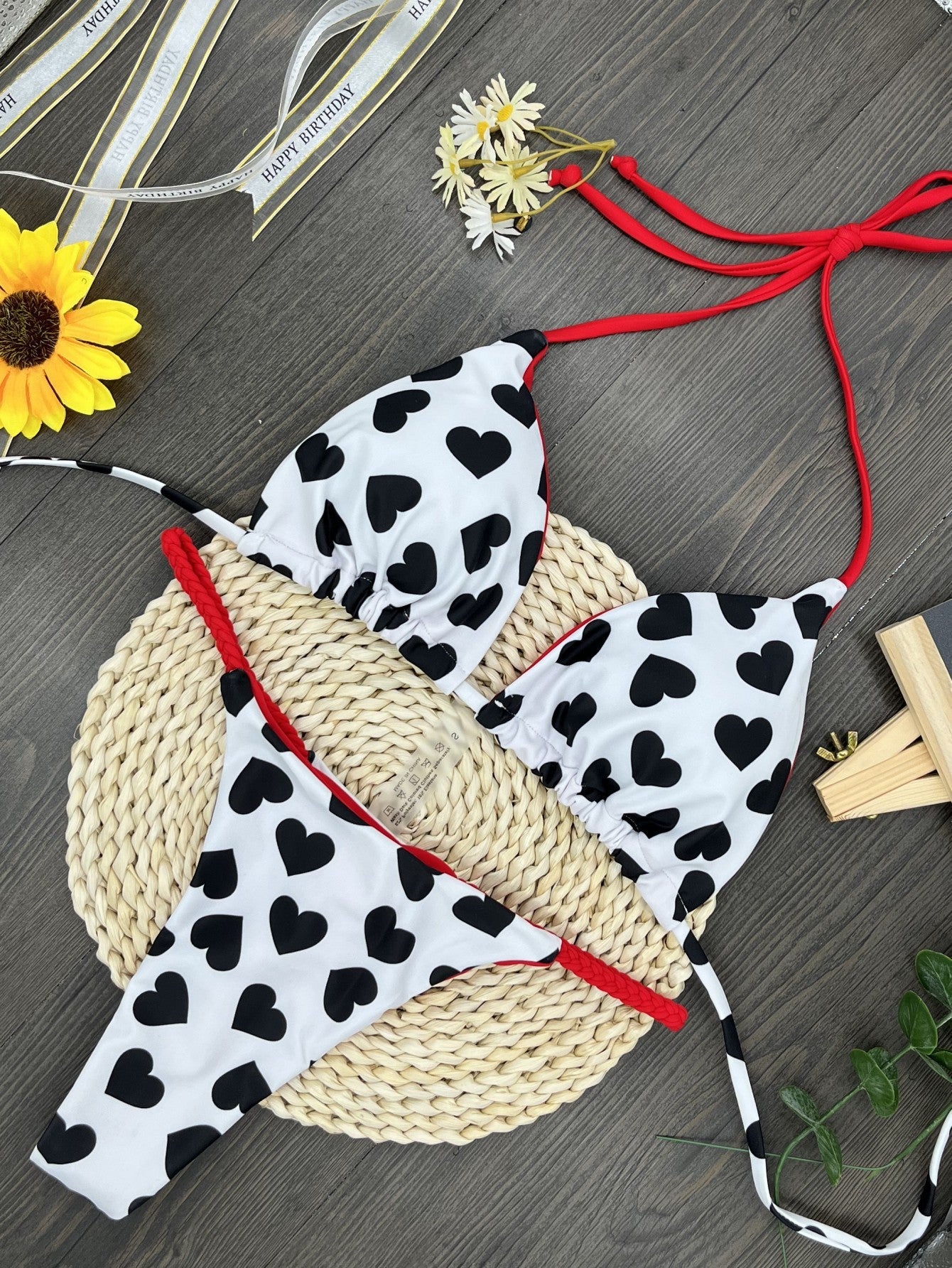 Conjunto de bikini con estampado de corazón sexy a la moda para mujer