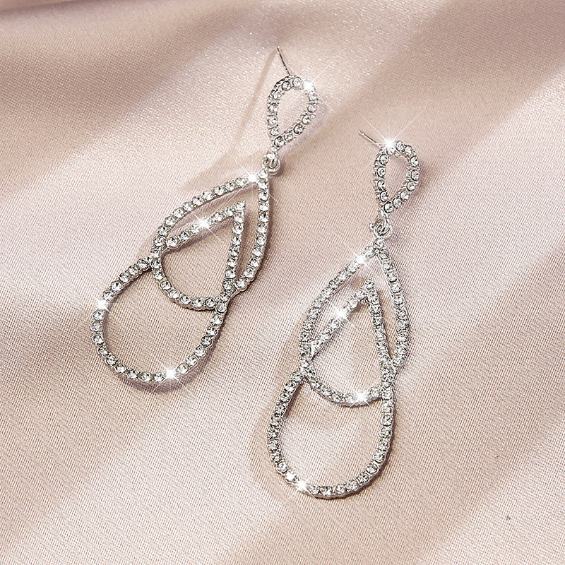 Women Fashion Exaggerated Geometric Long Zircon Earrings