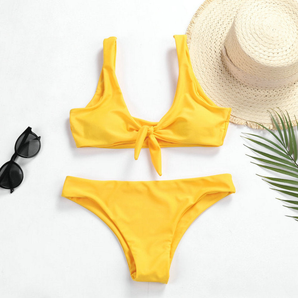 Maillot de bain bikini sexy à lacets de couleur unie pour femmes