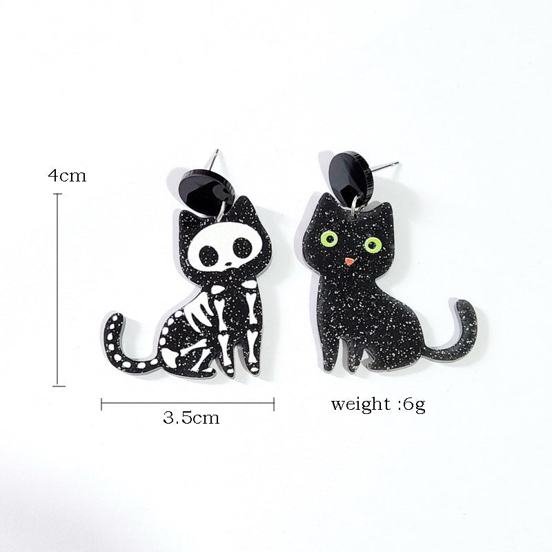 Halloween Women Fashion Glitter Skull Cat Earrings