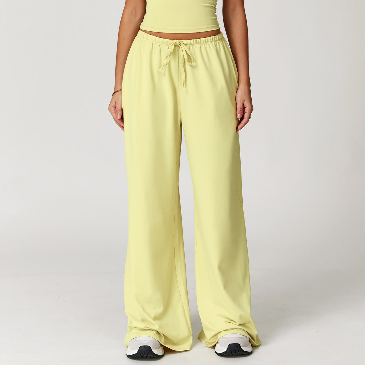 Pantalones casuales anchos de pierna ancha con cordón para mujer