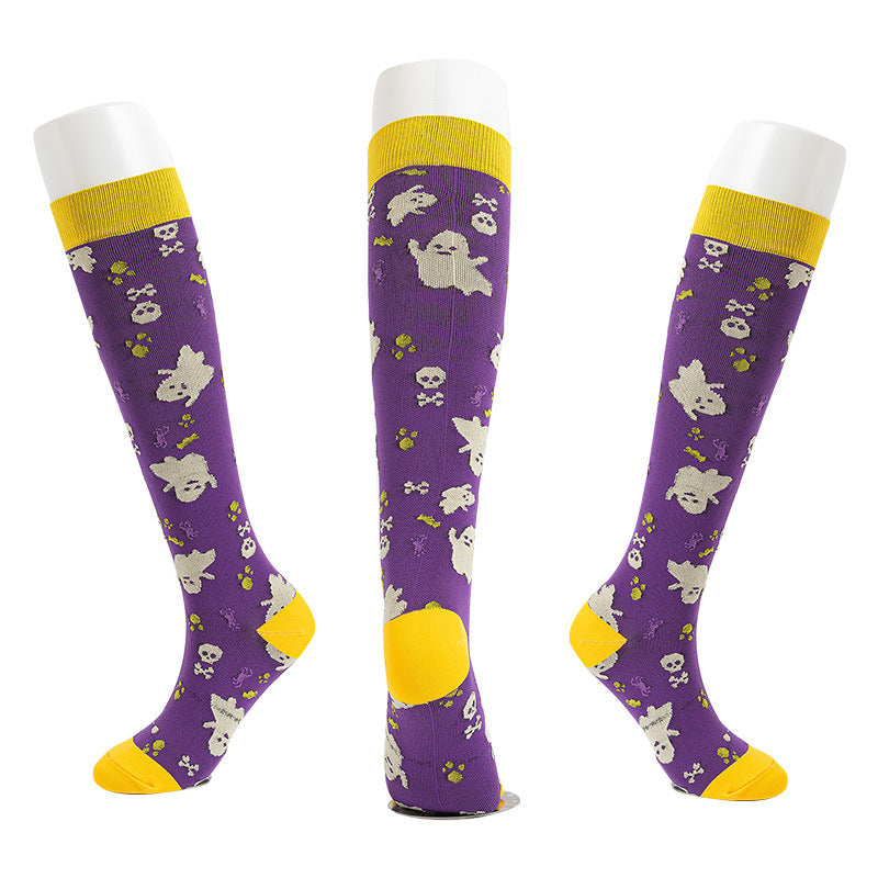 Chaussettes mollet en nylon à la mode, amusantes, sport, Halloween, crâne