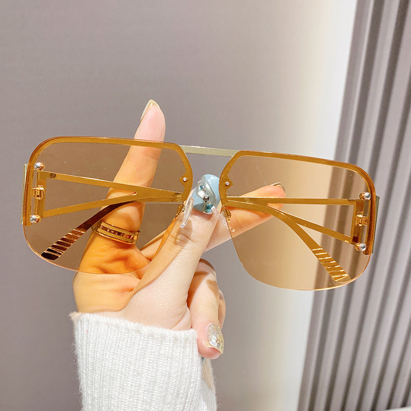 Lunettes de soleil à demi-monture en métal pour femmes, protection UV, simples et tendance