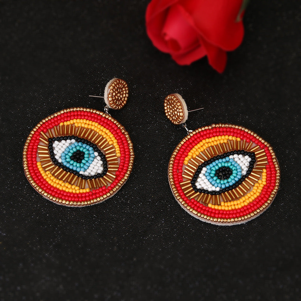 Women Fashion Exaggerated Boho Devil'S Eye Bead Earrings