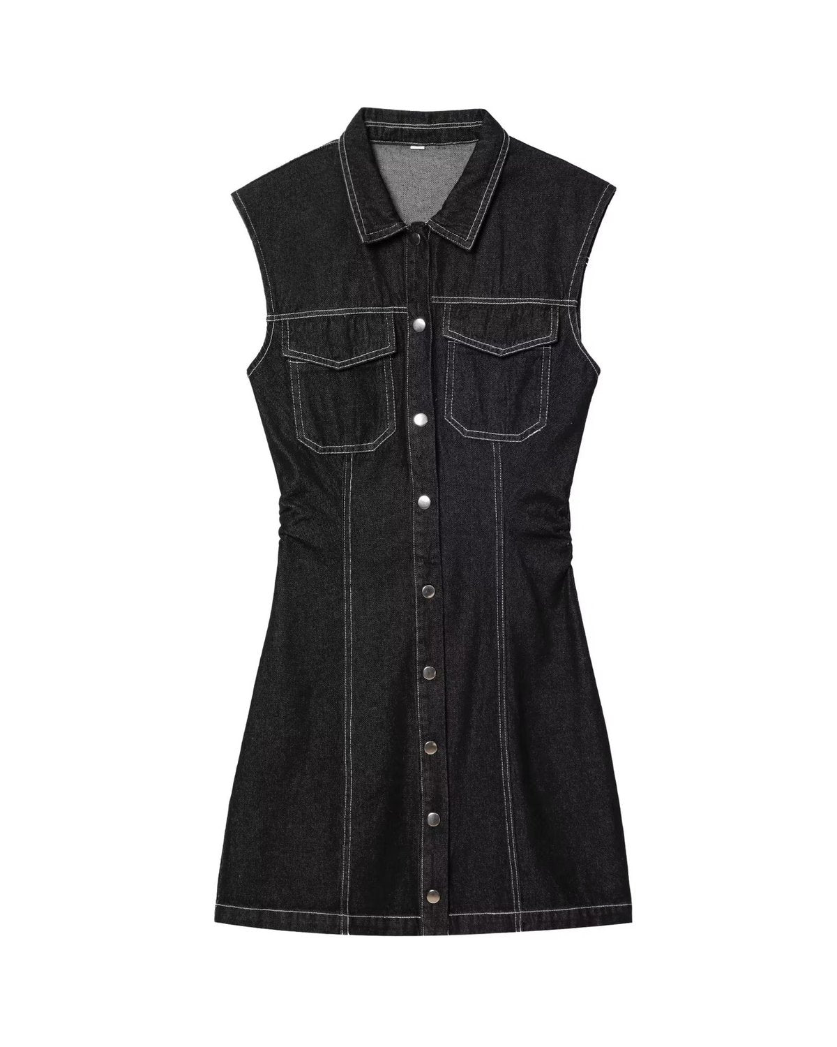 Vestido mini plisado de mezclilla sin mangas para mujer