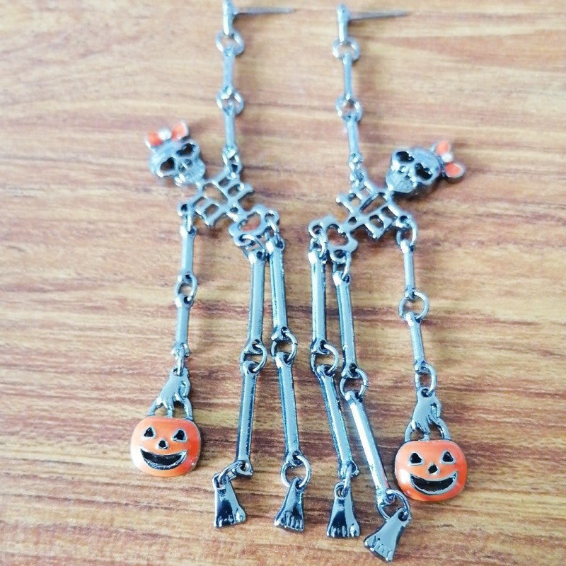 Pendientes colgantes de calavera de calabaza esmaltada para Halloween