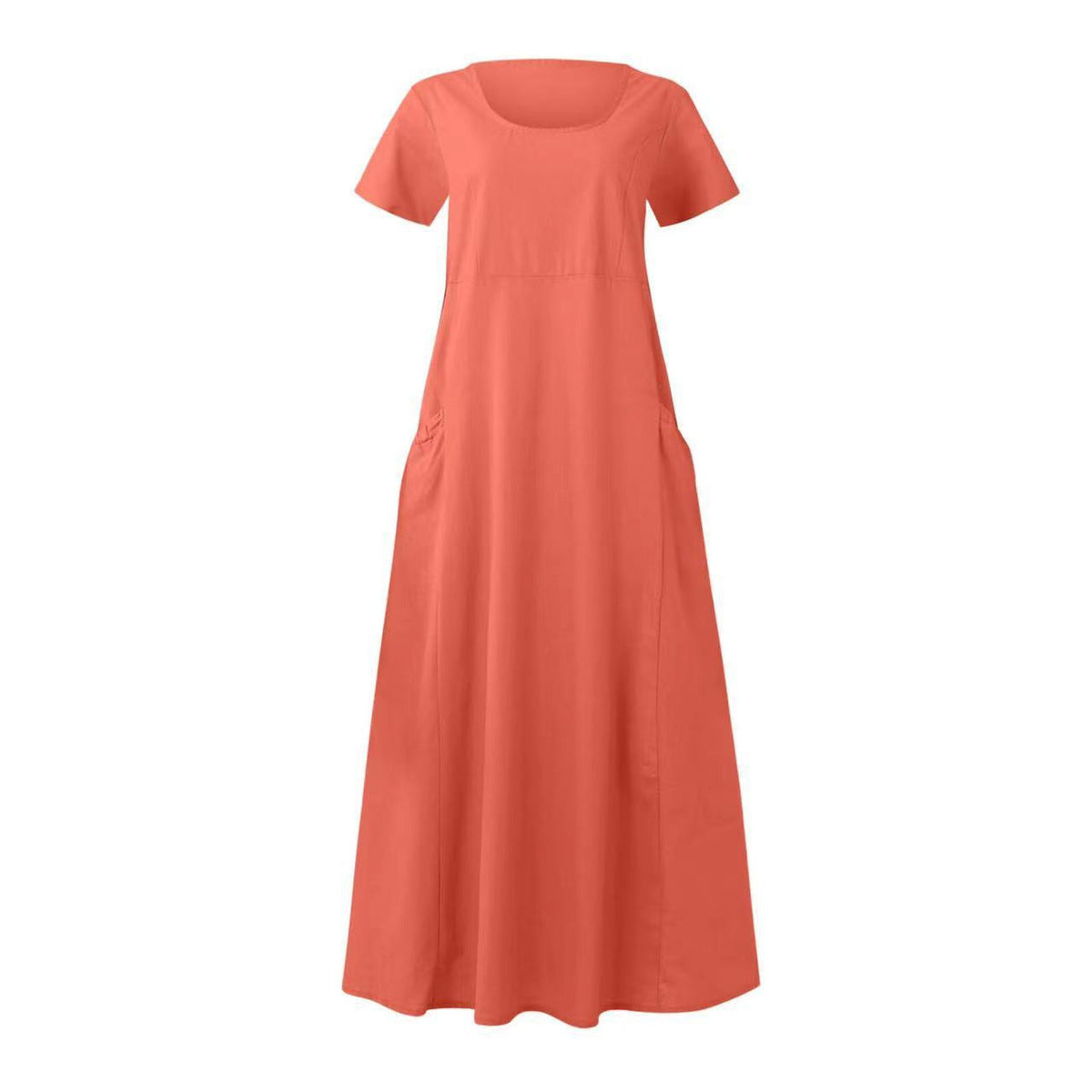 Robe décontractée en coton et lin de couleur unie pour femme