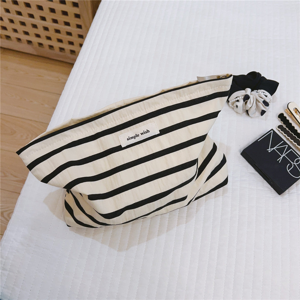 Trousse de maquillage en coton à rayures simples et tendance