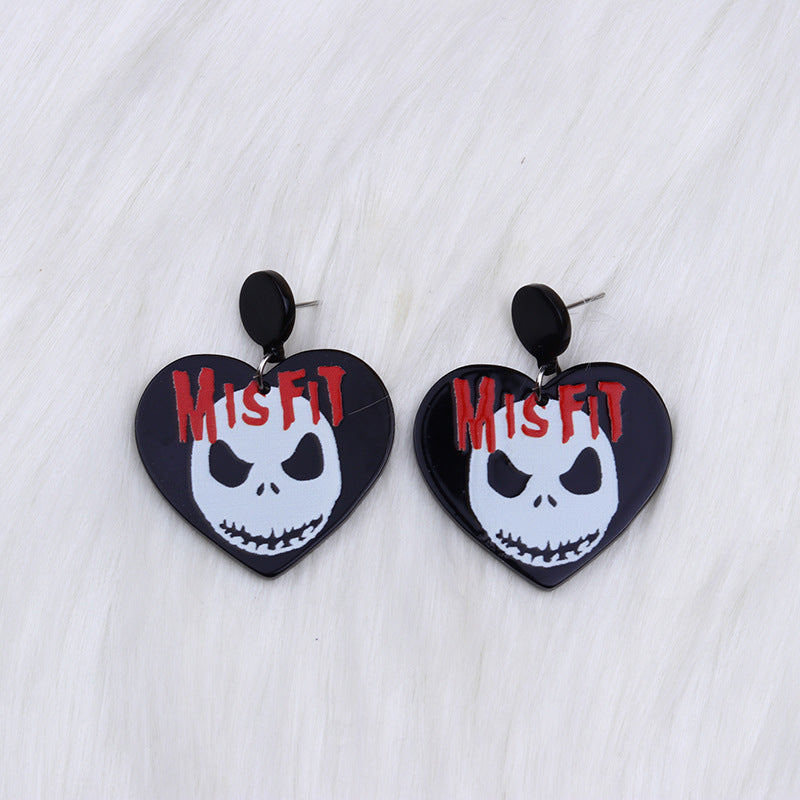 Pendientes exagerados de botella de veneno de esqueleto de Halloween con diseño acrílico