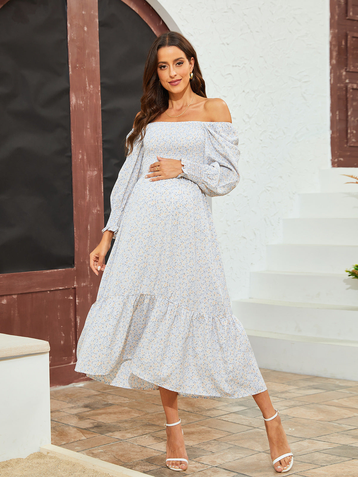 Vestido de gasa con volantes y estampado floral para embarazadas