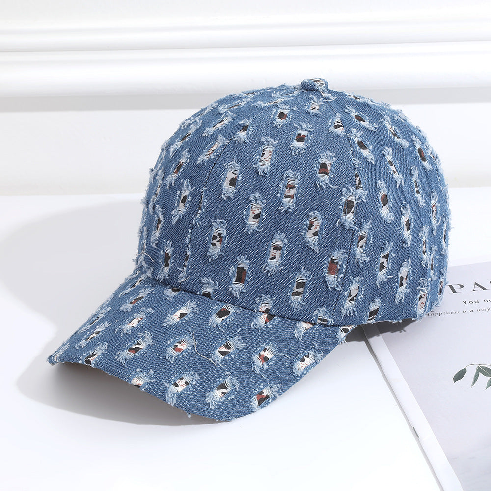 Gorra de béisbol vaquera rasgada informal para mujer