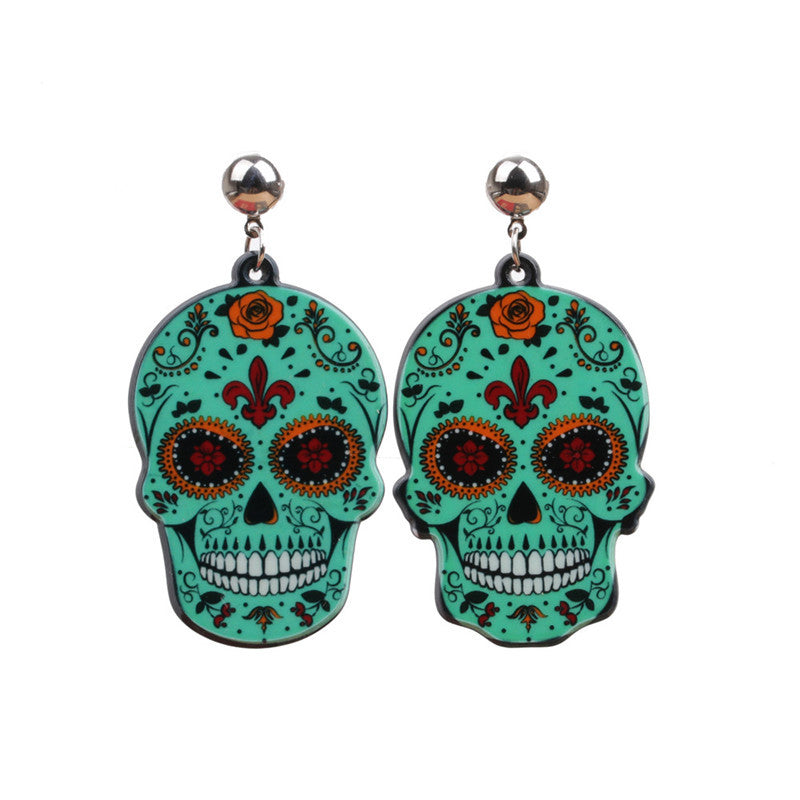 Pendientes de calavera acrílica de moda para Halloween para mujer