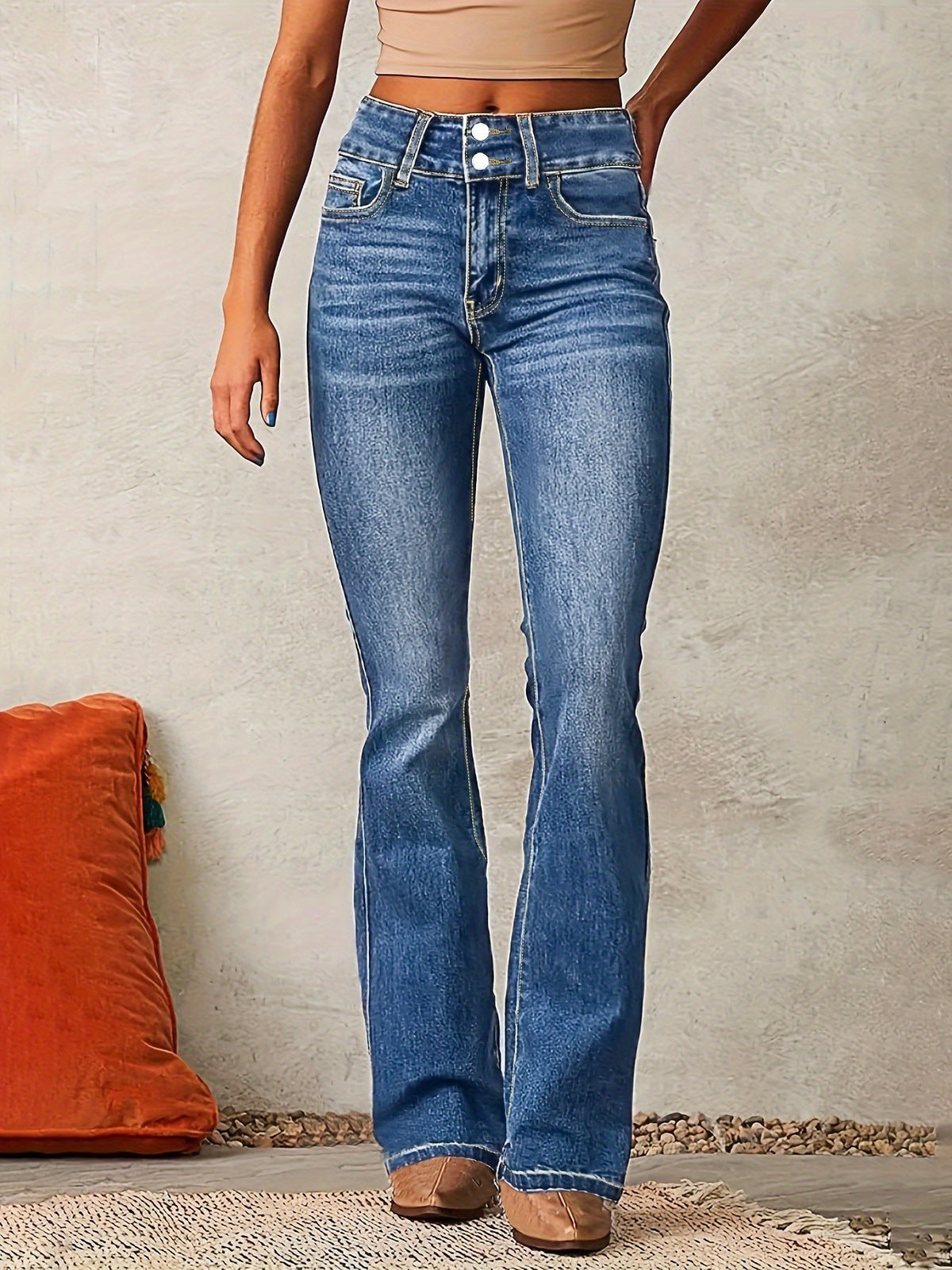 Women Fashion Retro Stretch Slim Fit Flared Jeans