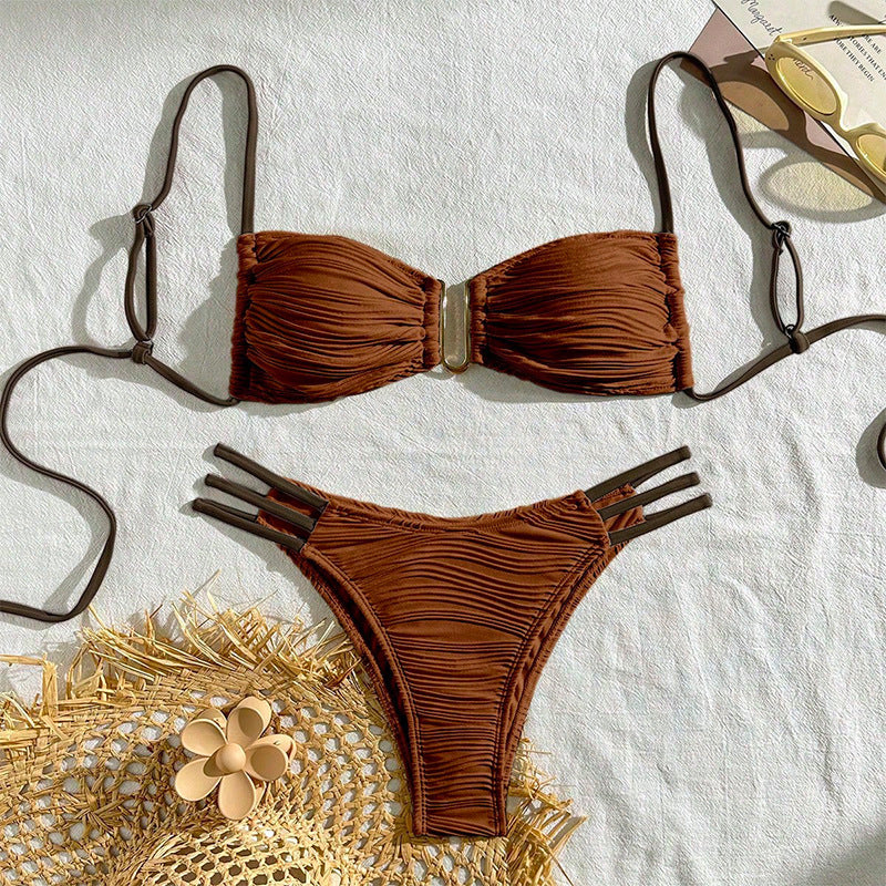 Maillot de bain bikini à lacets et blocs de couleurs tendance pour femme - Sexy et élégant