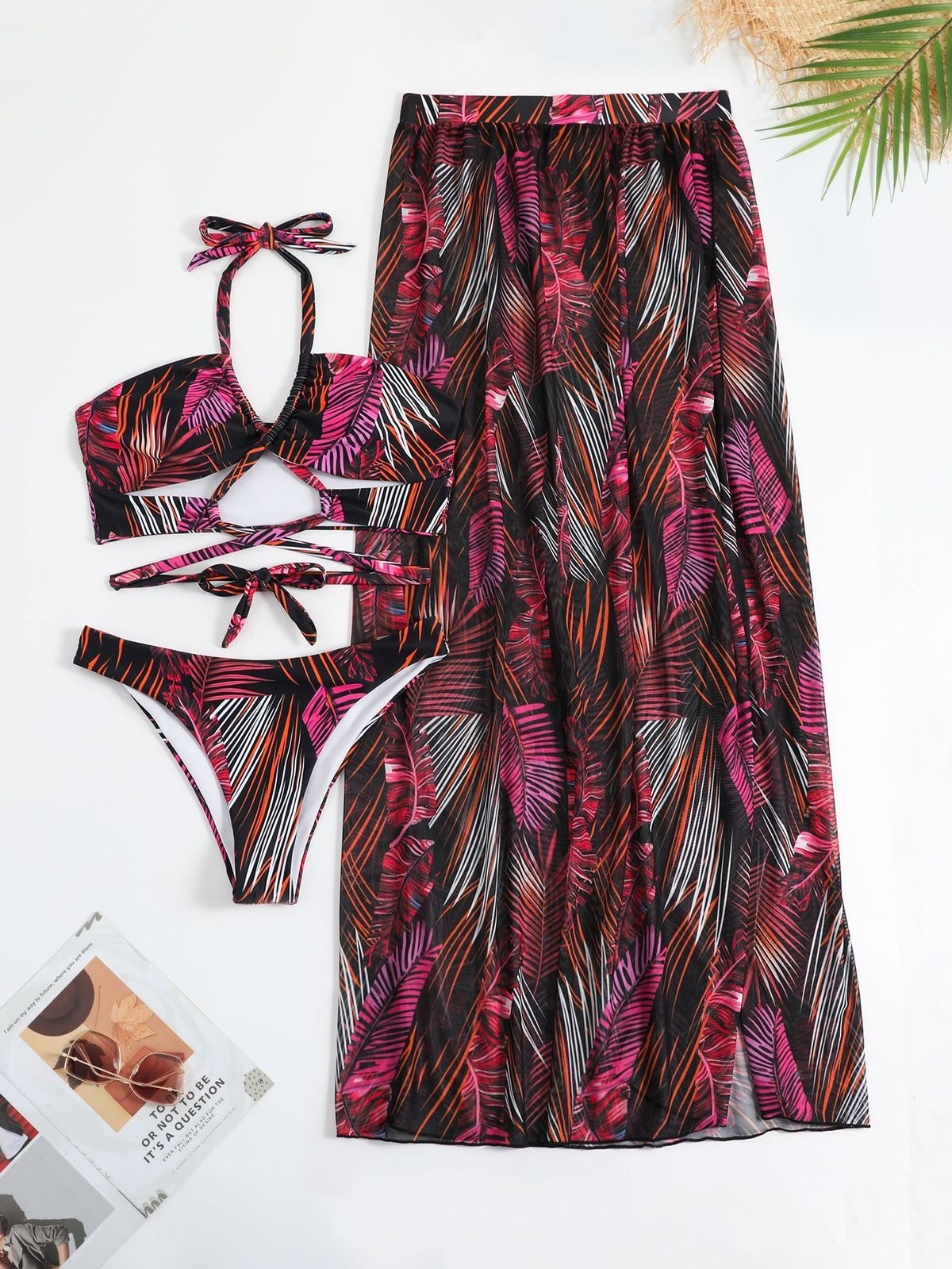 Conjunto de bikini de tres piezas con estampado de moda para mujer