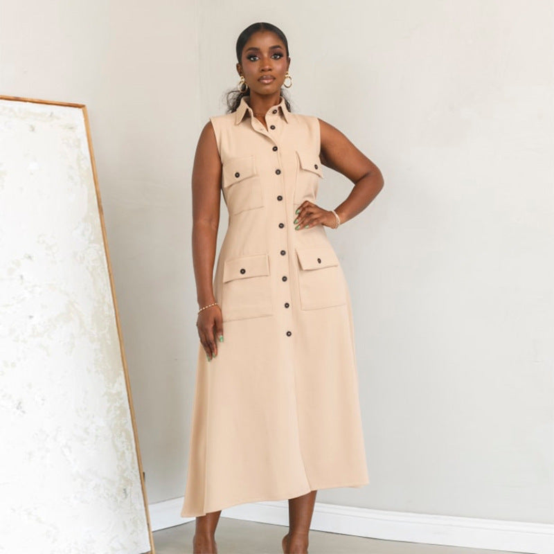 African Women Summer Sleeveless Cardigan Dress in Polyester